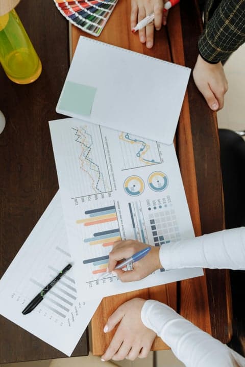 Data analysis and charts on a desk
